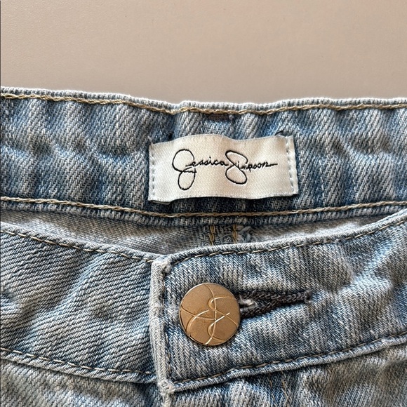 Jessica Simpson Light Blue Jean Shorts Distressed Crochet Lace Patchwork Size 28 - Picture 6 of 16